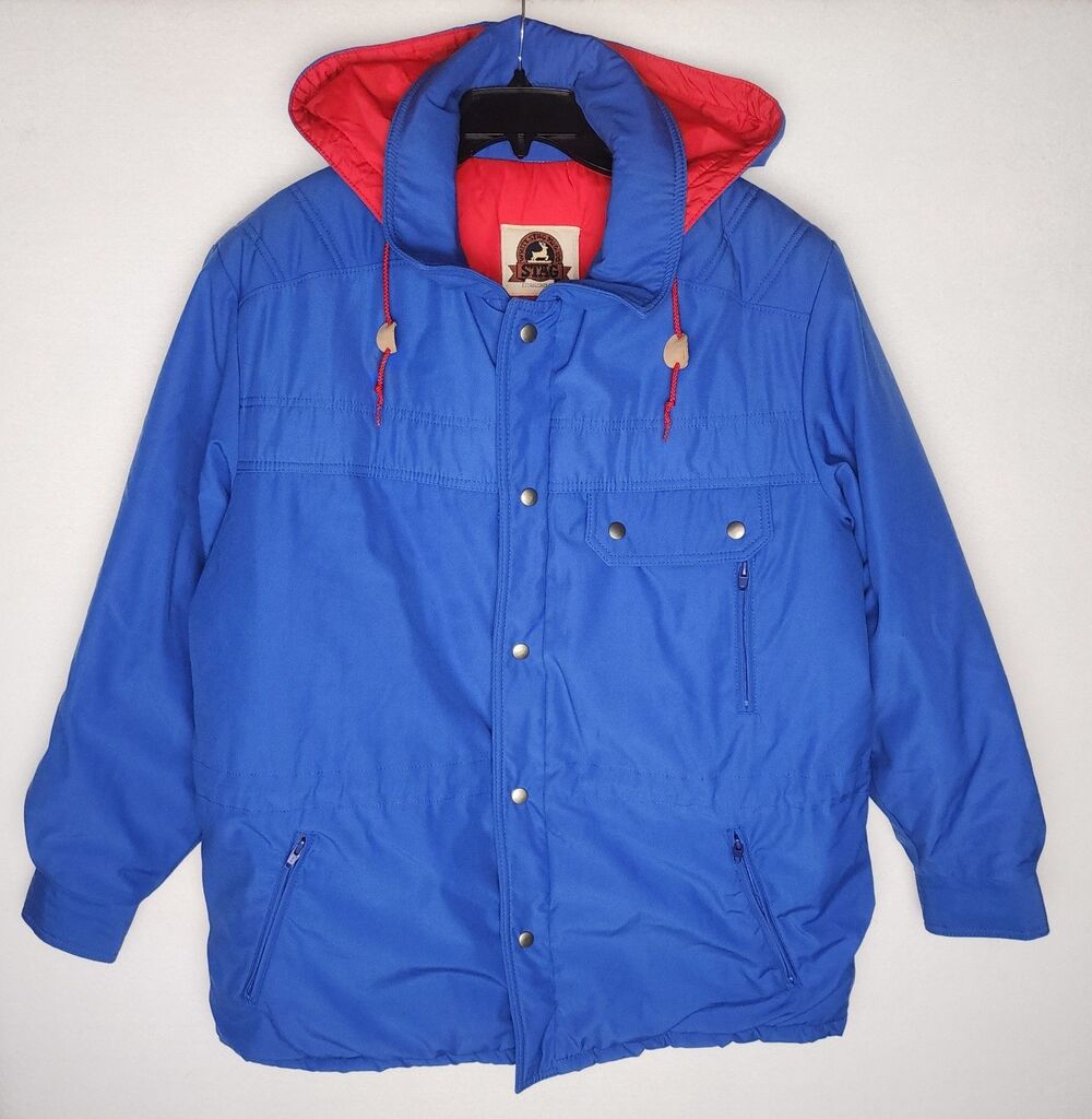 Vintage White Stag Mfg Co Blue Parka Coat Down Blend Ski Jacket 80s Womens XL